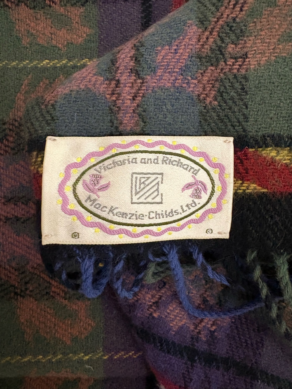 MacKenzie-Childs Blue & Green Tartan Crest Scarf Table Runner - Picture 4 of 6